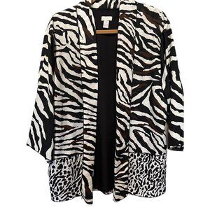 Chicos Jacket Blazer‎ Size 3 Leopard Animal Print Open Long US 16-18